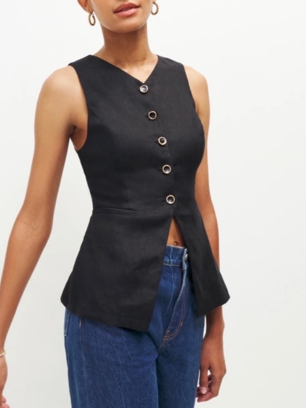 Reformation Black Linen Vest Top